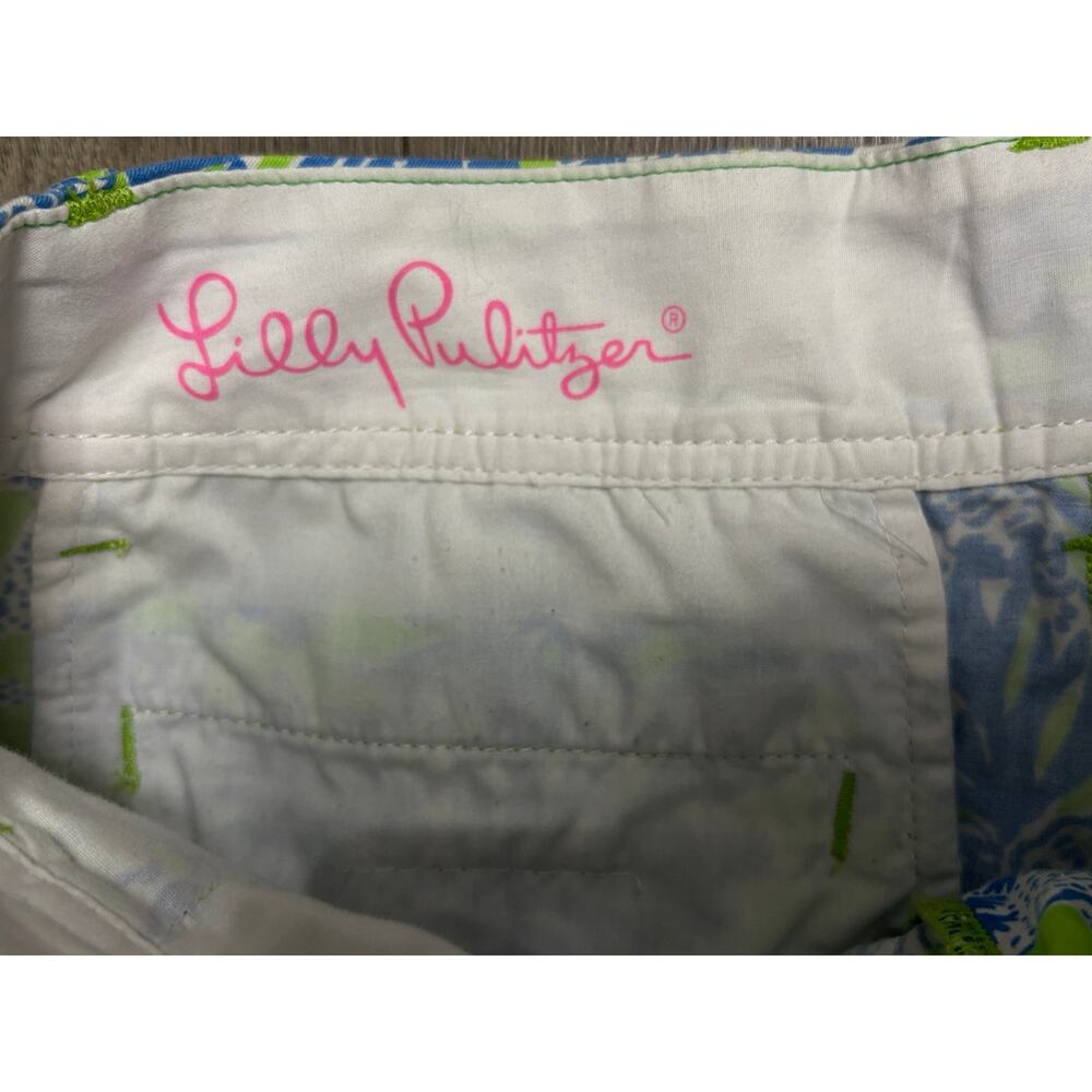 Lilly Pulitzer Walsh Shorts Biggest Fan Green Blue Seahorses Coral Size 2 - Picture 3 of 5